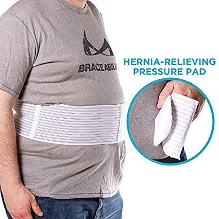 BraceAbility Hernia Belt for Men & Women | Stomach Truss Binder with Compression Support Pad for Abdominal, Umbilical, Navel & Belly Button Hernias - L/XL (New & Improved) Fits 40"-60"