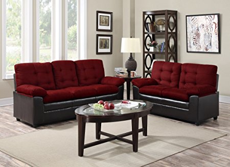 GTU Furniture 2-Tone Microfiber Sofa & Loveseat Set, 5 Colors Available (Burgundy)