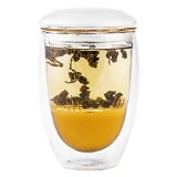 Tea Infuser Cup With Double Wall Glass Design Strainer and Lid by Immortalitea  Perfect Way to Brew Loose Leaf Teas  10 oz