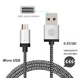 USB CableiOrange-E848266ft 2M Reversible USB 20 A Male to Micro USB Male Cable Braided Quick Charge and High Speed Data Sync for Android Samsung HTC Motorola Nokia and More Silver