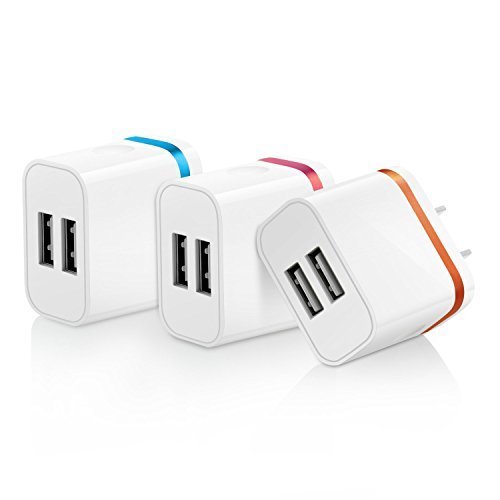 SEGMO® 5V/2.0Amp US Plug Dual USB Port 2 Ports Travel Wall Charger Easy Grip Home Power Adapter for iPhone 6S SE 5S iPad Mini 4 3 Samsung Galaxy Note 5 4 Motorola Nokia Sony HTC LG Huawei Xiaomi Mobile Phone (3Pack-(Blue/Rose gold/Hot Pink))