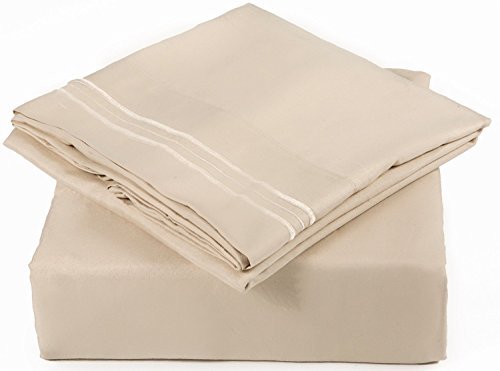 6 Piece Bed Sheets Set Hotel Quality 100% Brushed Microfiber, Luxurious, Breathable, Comfortable, Soft & Highly Durable, Flat Sheet, Fitted Sheet and 4 Pillow cases - By Alurri (Full, Beige)