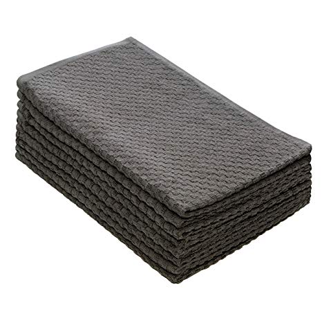 Cotton Craft - 8 Pack - Euro Cafe Waffle Weave Terry Kitchen Towels - 16x28 Inches - Charcoal - 400 GSM Quality - 100% Ringspun 2 Ply Cotton - Highly Absorbent Low Lint - Multi Purpose
