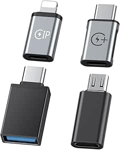 New USB to Type C Adapter,Type c Female to Micro Male,Lightning Female to Type C Male,Type c Female to USB Male,Suitable for Tablet,obile Phone,PC(4Pack)