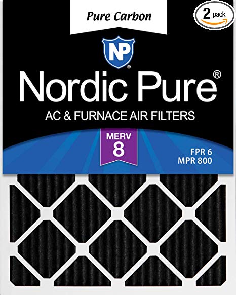 Nordic Pure 16x25x1 Pure Carbon Pleated Odor Reduction AC Furnace Air Filters, 16x25x1PCP-2, 2 Piece