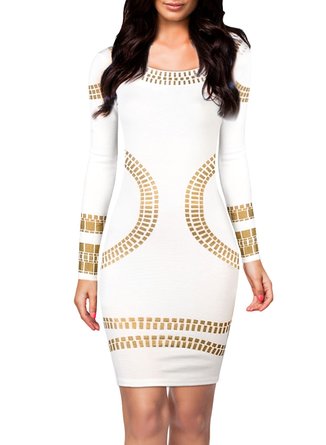 Miusol Women's Cut out Long Sleeves Kim Egypt Gold Foil Print Cocktail Dress