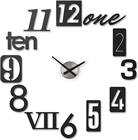 Umbra, Black Numbra Modern DIY 3D, Easy to Paste Sticker Numbers, Frameless Large Decorative Wall Clock