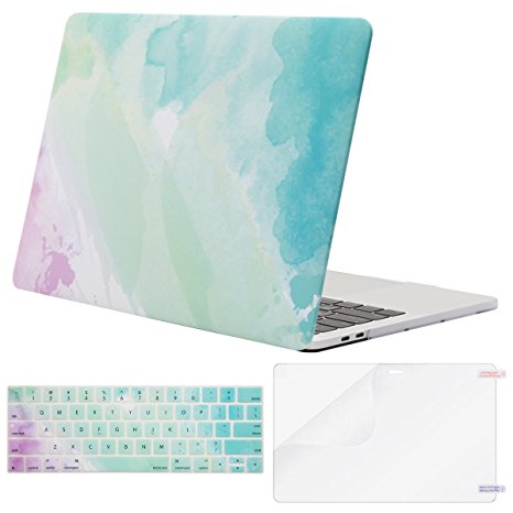 Mosiso MacBook Pro 13 Case 2017 & 2016 Release A1706/A1708, Plastic Pattern Hard Case Shell with Keyboard Cover with Screen Protector for Newest MacBook Pro 13 Inch, Rainbow Mist