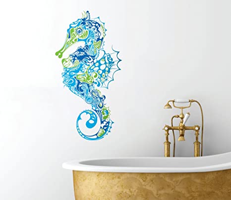 Seahorse Design - Peel and Stick - Removable Bathroom Any Room Wall Decal - 14" x 7"