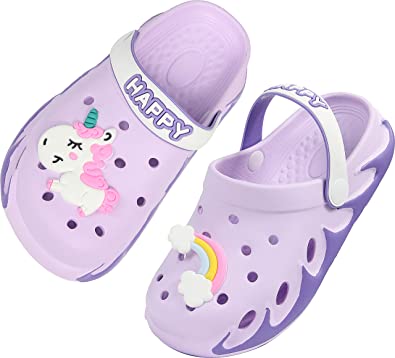 Weweya Kids Garden Clogs Outdoor Beach Water Shoes Cute Sandals with Cartoon Charms for Boys Girls Toddler