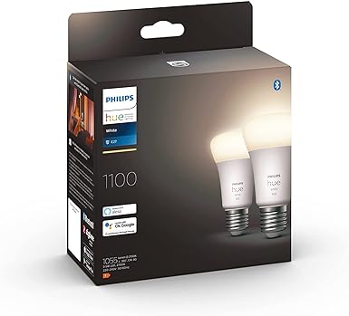 Philips Hue NEW White Smart Light Bulb 75W - 1100 Lumen 2 Pack [E27 Edison Screw] With Bluetooth. Works with Alexa, Google Assistant, Apple Homekit. For Indoor Home Lighting, Livingroom and Bedroom.