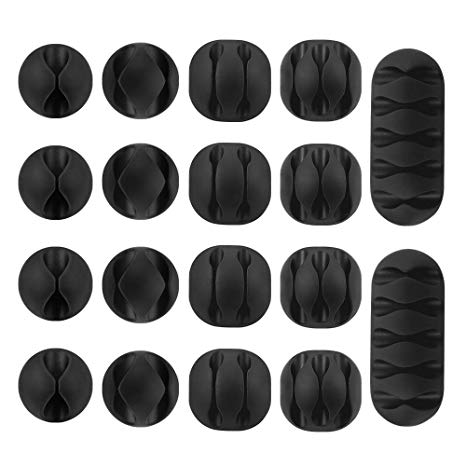 Smilife 18 Pack Multi Sizes All Black Silicone Cable Clip Holders, Self Adhesive Wire Organized Cables Clips for Home, Office, Car