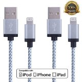 Adoric 2pcs 6ft2m Lightning Cable Extra Long Nylon Braided Tangle-Free 8 Pin Sync and Charge iPhone 6s6s Plus66Plus5s5c5 iPadiPod Models White