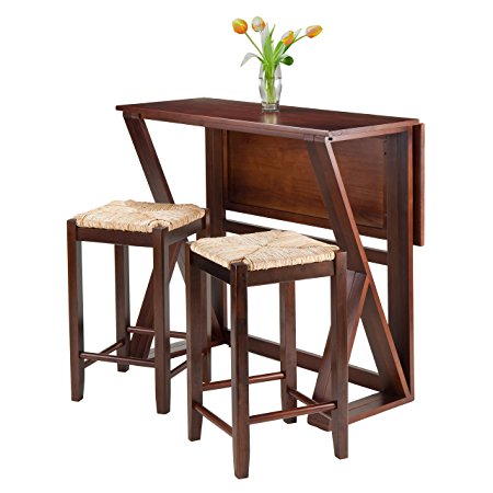 Winsome Wood Harrington 3-Piece Drop Leaf High Table, 2-24-Inch Rush Seat Stools