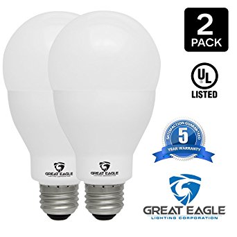 Great Eagle LED 23W Light Bulb (replaces 150W – 200W) A21 size with 2600 Lumens, Non-Dimmable, 3000K Bright White, UL Listed (2-pack)