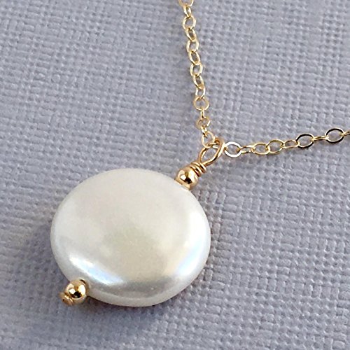 14k Gold Filled Necklace with Coin Freshwater Pearl, Freshwater Pearl Necklace, Real Pearl Necklace, Gift Ideas for Her, Gift Ideas for Women, Single Pearl Necklace