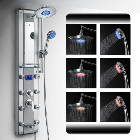 AKDY 5333D 51 Aluminum Rain Style System with 3 Colors LED Shower Panel
