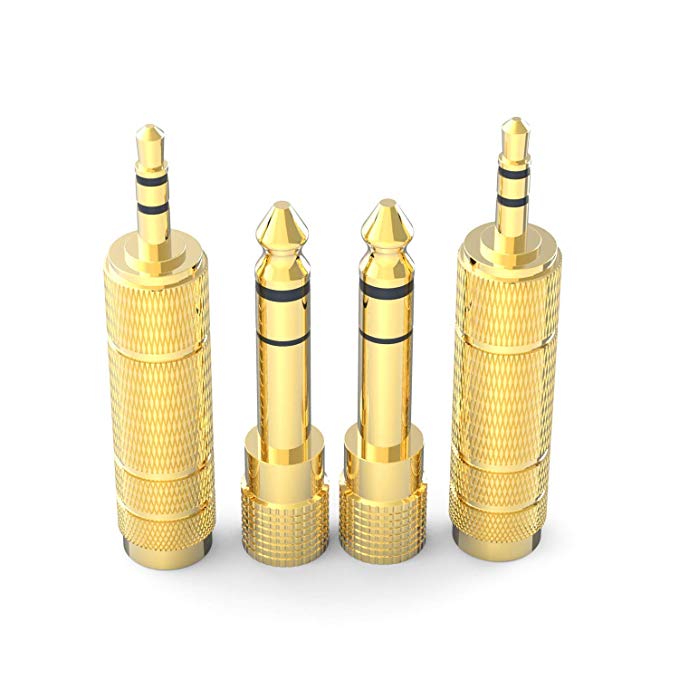 Headphone Adapter 6.35mm (1/4 Inch) Male to 3.5mm (1/8 Inch) Female and 3.5 mm Male Plug to 6.35 mm Female Jack, Audio Stereo TRS Converter Adapters (4 -Pack Gold Plated)