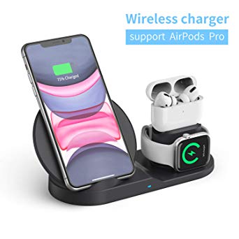 Wireless Charger, TUOKE 3 in 1 Qi-Certified 10W Fast Charger Station Compatible Apple Watch Airpods iPhone 11/11pro/11pro Max/X/XS/XR/Xs Max/8/8 Plus, Wireless Charger Stand Compatible Samsung