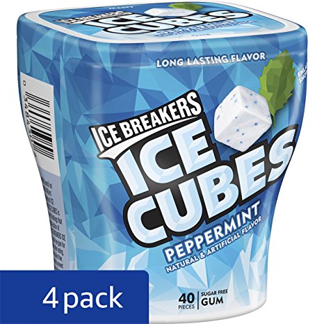 ICE BREAKERS ICE CUBES Chewing Gum, Peppermint, Sugar Free, 40 Piece Cube Pack Container (Count of 4)
