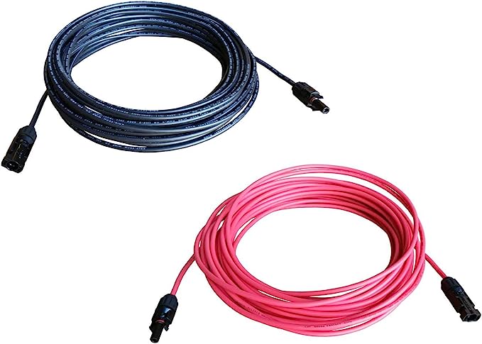 8 AWG 8 Gauge Pair 50 Feet Black   50 Feet Red Solar Panel Extension Cable Wire with Solar Connectors