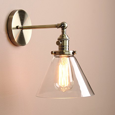 Permo Single Sconce with Funnel Flared Glass Clear Glass Shade 1-light Wall Sconce Wall Lamp (Bronze)