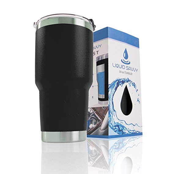 Liquid Savvy Stainless Steel 30 oz Tumbler with Leak Proof Lid. Double Walled Vacuum Insulated Large Travel Coffee Cup/Mug for Hot and Cold Beverages - Powder Coated Black