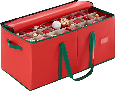 Lifewit Christmas Ornament Storage Container with Dual Zipper Closure - Box Contributes Slots for 128 Holiday Ornaments 3-Inch, Xmas Decorations Accessories, Made of Nonwoven Material, Red