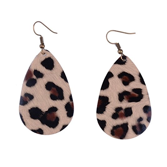 L&N Rainbery Leopard Leather Earrings Teardrop Faux Leather Earrings Fashion Jewelry 2 Pairs Pack