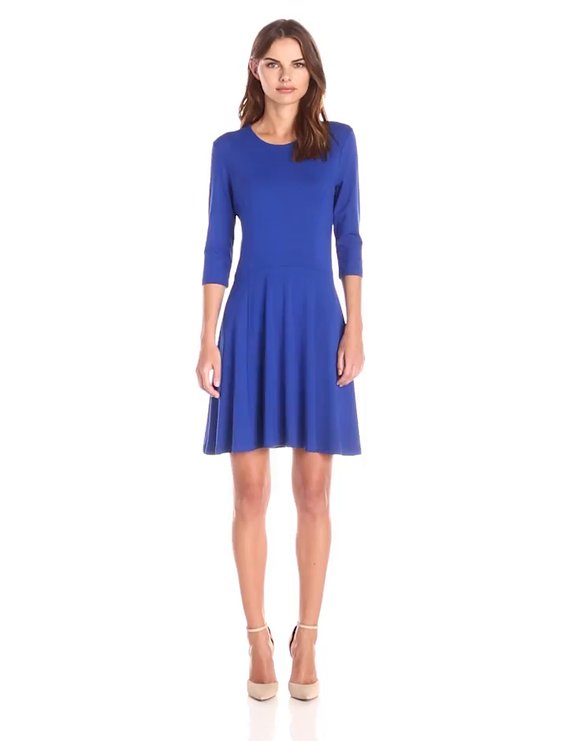 Lark & Ro Women's 3/4 Sleeve Knit Fit-and-Flare Dress