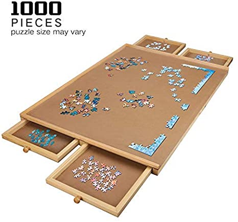 Lovinouse Upgraded Wooden Puzzle Table, for 1000 Pieces Puzzles, Plateau-Smooth Fiberboard Work Surface with 4 Sliding Drawers, Jigsaw Puzzle Boards and Storage