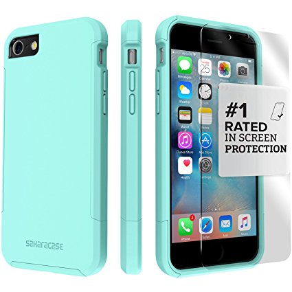 iPhone 7 Case, (Aqua Teal) Dual-Layer Inspire SaharaCase Protective Kit Bundle with [ZeroDamage Tempered Glass Screen Protector] Slim Fit [ Shockproof Bumper] Rugged Protection