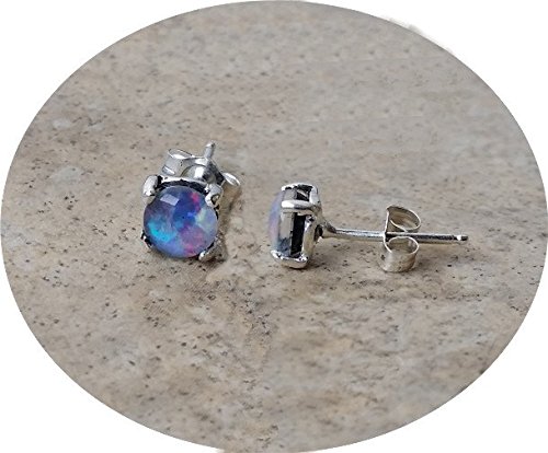 Genuine Black Opal (October Birthstone) 5mm stud earrings in Sterling Silver.