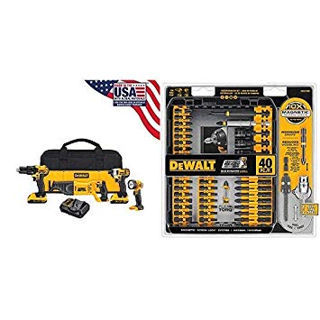 DEWALT DCK420D2 20V MAX Cordless Lithium-Ion 4-Tool Combo Kit 20V Combo Kit with DWA2T40IR IMPACT READY FlexTorq Screw Driving Set, 40-Piece