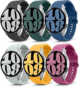 MoKo Compatible with Samsung Galaxy Watch 7 FE 6 5 4 Band 40mm 44mm/Galaxy Watch 5 Pro Band 45mm/Galaxy Watch 6 Classic Band/Galaxy Watch 4 Classic Band, 20mm Silicone Sport Strap Women Men, 6Pack A