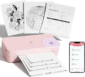 Phomemo S821 Portable Thermal Printer, Wireless Printer Supports 8.5" x 11" US Letter/A4/A5/B5 Thermal Paper, Small Inkless Printer Support Phone & PC, Pink Compact Printer for Home Use, Office