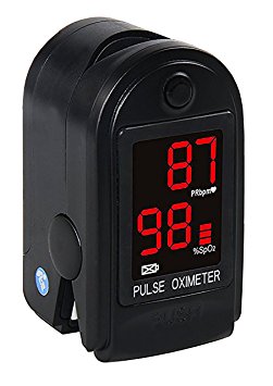 Concord Basics Fingertip Pulse Oximeter - Black - with Carrying Case, Lanyard and Batteries
