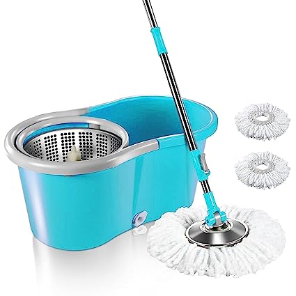 Whitmor Quick Spin Mop,Easy Wheels & Big Bucket with 2 Microfiber Refills, Floor Cleaning Mop with Bucket, pocha for Floor Cleaning, Mopping Set Dark Blue (1-Mop) (Blue)