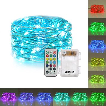 YIHONG Fairy Lights Battery Operated RGB Lights Waterproof 50 LED String Lights 16.5FT Color Changing Firefly Lights with Remote Control for Bedroom Garden Wedding Halloween Christmas New Year Decor