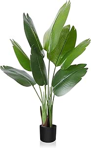 CROSOFMI Artificial Bird of Paradise Plant 120cm Fake Tropical Palm Tree with 8 Leaves,Perfect Faux Plants in Pot for Indoor Outdoor House Home Office Modern Decoration Housewarming Gift（1Pack）