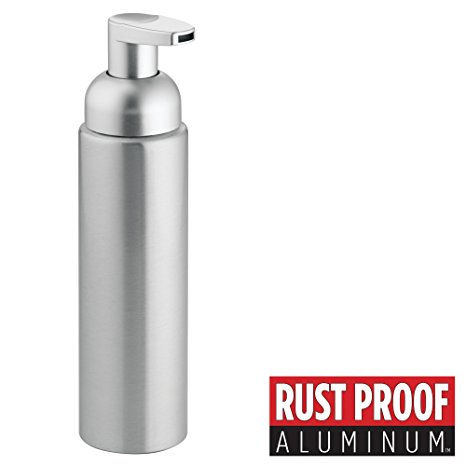 mDesign Rustproof Aluminum Foaming Soap Dispenser Pump Bottle for Bathroom Vanities or Kitchen Sink, Countertops - Brushed/Silver