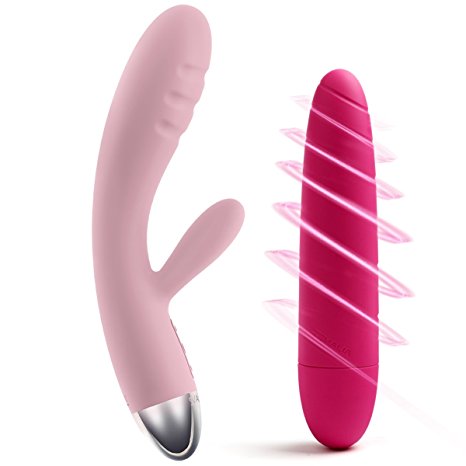 SVAKOM Sex Toys G-spot Rabbit Vibrators 100% Waterproof Soft Threaded Clitoral Stimulators for Women ,(pale pink + ZEMALIA Coral)