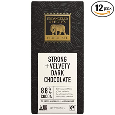 Endangered Species Panther, Fair Trade Dark Chocolate Bar, 88% Cocoa - 3 Ounce Bars (12 Pack)