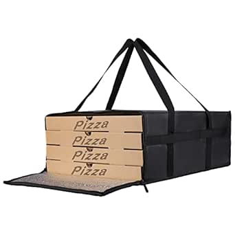 Bodaon Insulated Pizza Delivery Bag, 20" x 20" x 8" Pizza Warmer Bags for Carry Hot, Insulated Food Delivery Bag, Insulated Grocery Bags, Black, 1-Pack