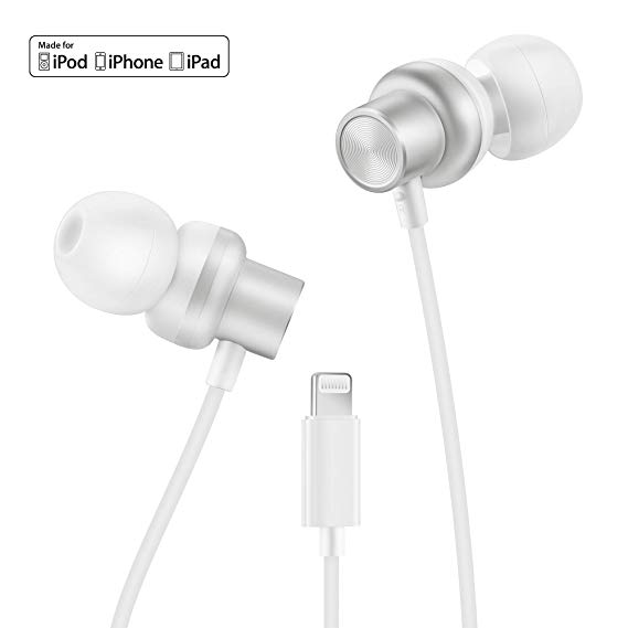 PALOVUE Earflow Plus in-Ear Lightning Headphone Magnetic Earphone MFi Certified Earbuds with Microphone Controller Compatible iPhone X iPhone 8/8 Plus iPhone 7/7 Plus (Metallic Silver)