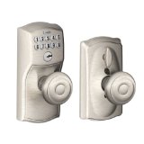Schlage FE595 CAM 619 GEO Camelot Keypad Entry with Flex-Lock and Georgian Style Knobs Satin Nickel