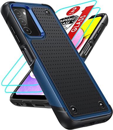 LeYi for Galaxy A03S Phone Case with 2 Pack Tempered Glass Screen Protectors, Dual Layer Protective Hard PC Back & Soft Bumper Resilient Shock Absorb Case for Samsung Galaxy A03S, Blue