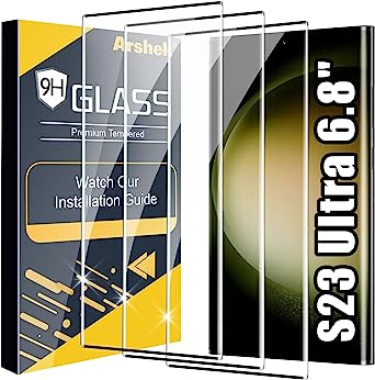 Arshek 3 Pack Galaxy S23 Ultra Screen Protector, HD Clear Tempered Glass, Fingerprint Unlock, 3D Curved, Scratch Resistant, Bubble-Free for Samsung Galaxy S23 Ultra 5G Glass Screen Protector