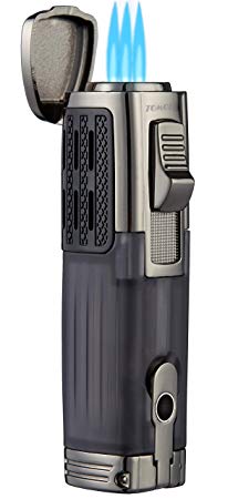 TOMOLO Torch Lighter Triple Jet Flame Refillable Butane Cigar Lighter (2 Packs) with Cigar Punch