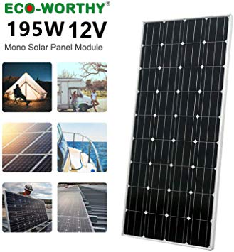 ECO-WORTHY 195W 12V Solar Panel Monocrystalline Module Off Grid PV Power for Battery Charging, Boat, Caravan, RV